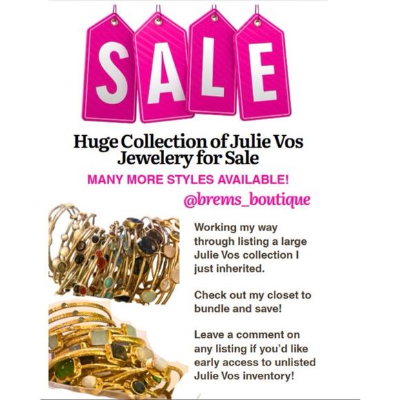 Julie Vos Gold Bangles Set of 2 Medium Stacking Bracelets Gray Stone Boho Layer - Picture 9 of 9